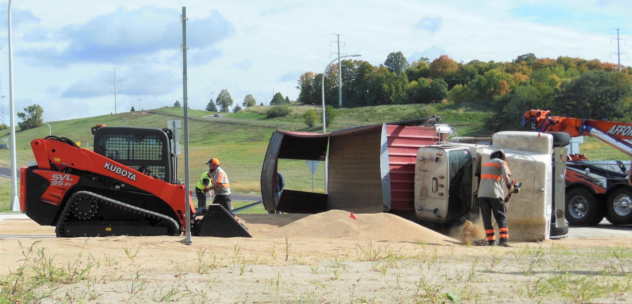 Grain spill in new roundabout